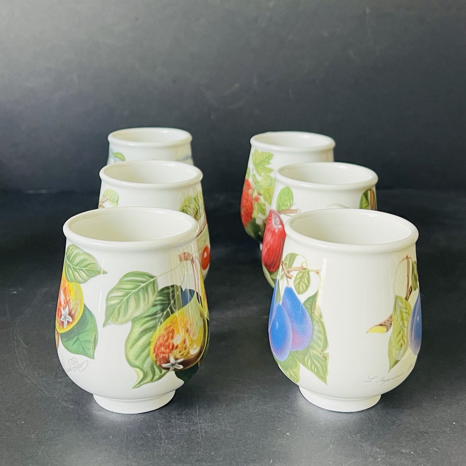 VTG Portmeirion Pomona Set Of 6 Small Fruit Cups Mugs Porcelain Made in England