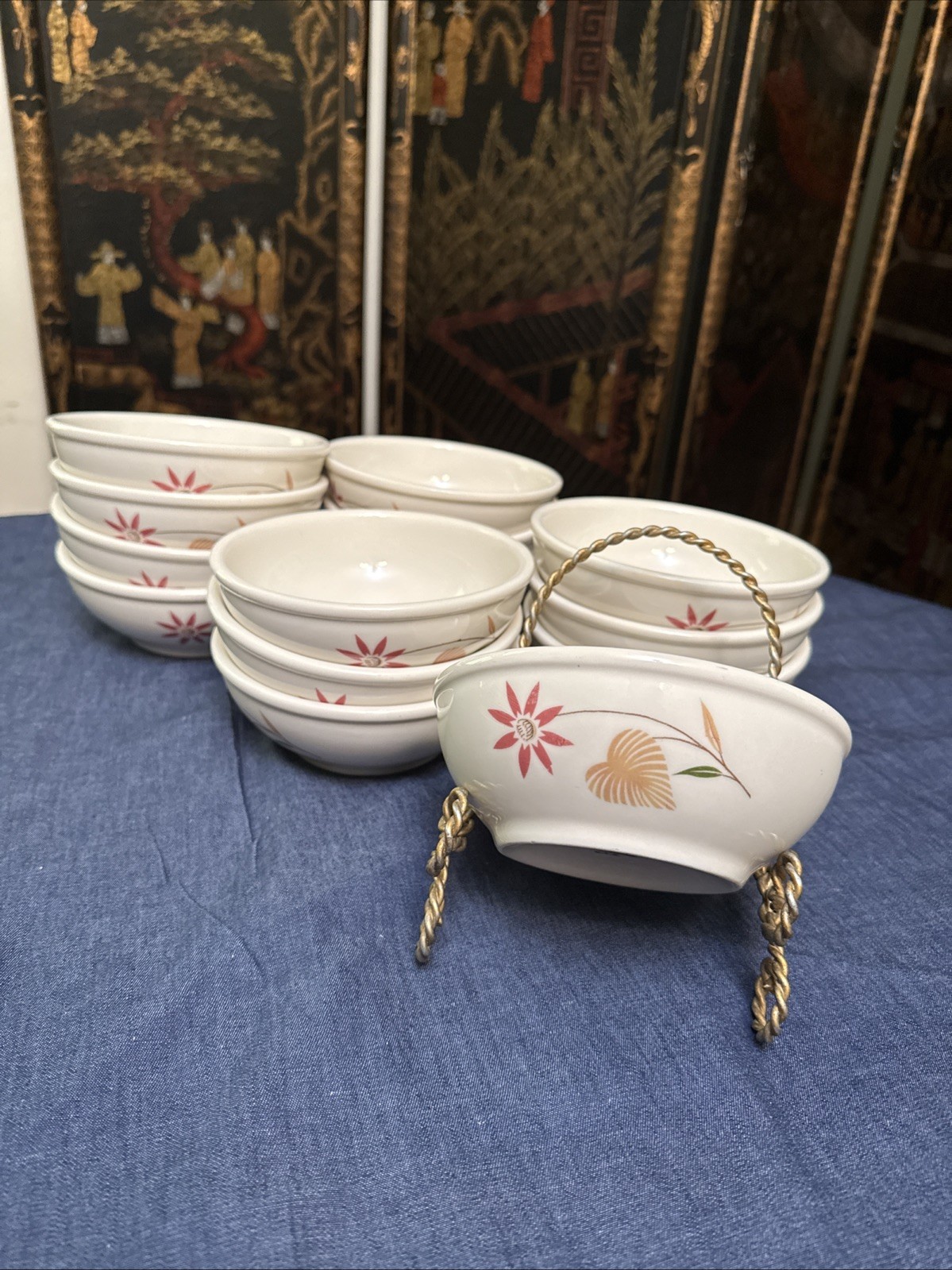 Syracuse China Hearts & Daisies Bowls Set of 4 Vintage 1958 Cereal 5.75″ SY438