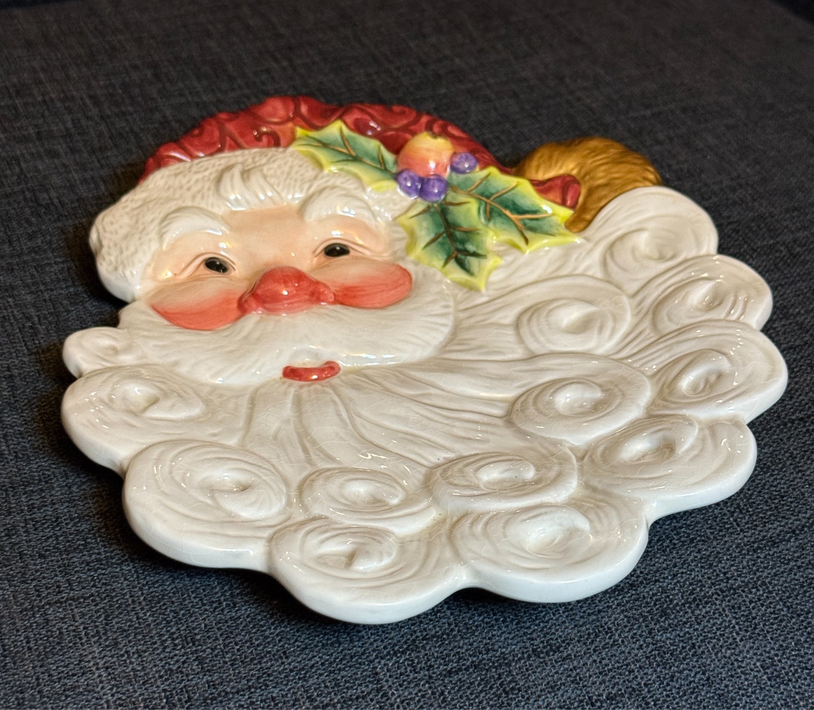 Fitz & Floyd Essentials Santa Claus Ceramic Canape Cookie Plate Christmas Hang