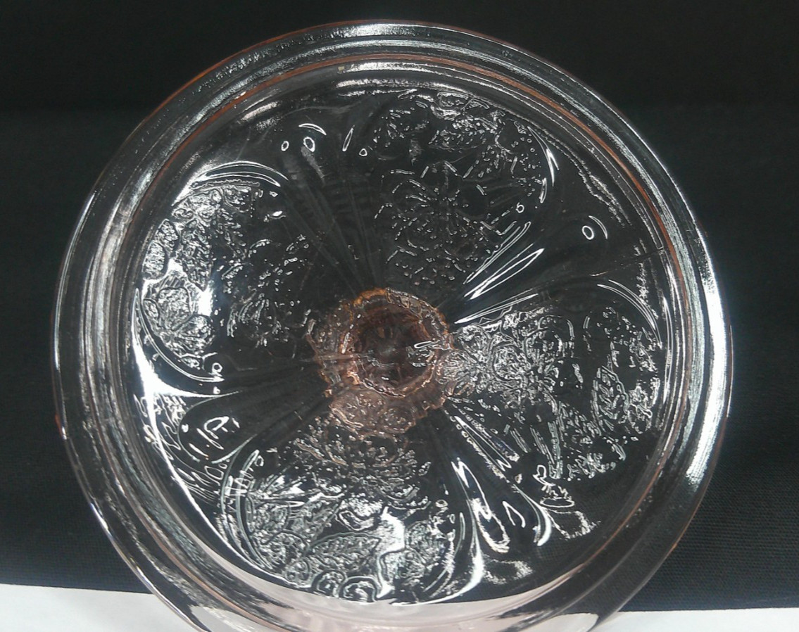 Jeannette Glass Co, Cherry Blossom, Pink, Sugar Cover, USA, c 1930s, ExCd