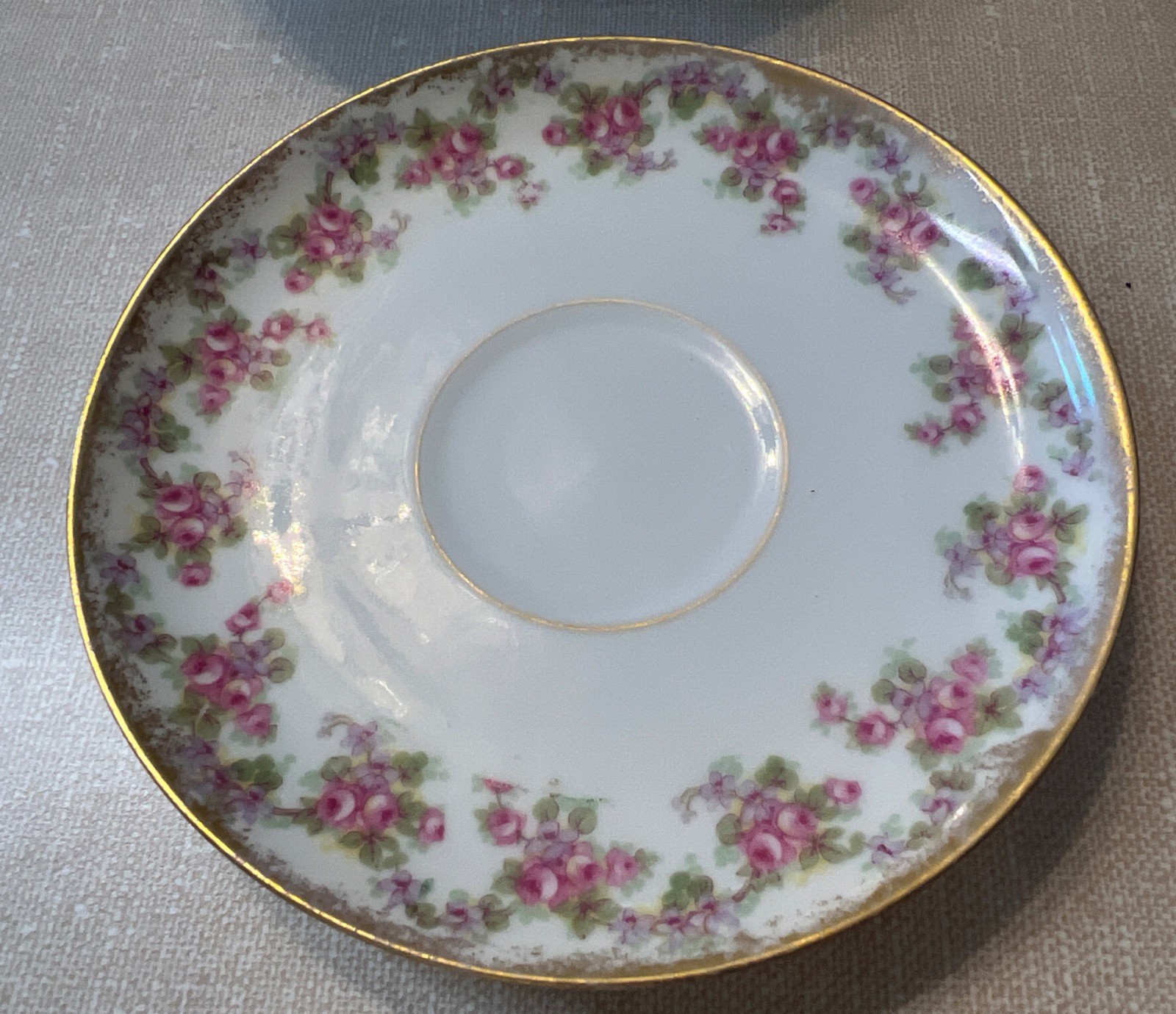VTG Elite Works Limoges France Bridal Wreath Tea Cup & Saucer Pink Gold Trim