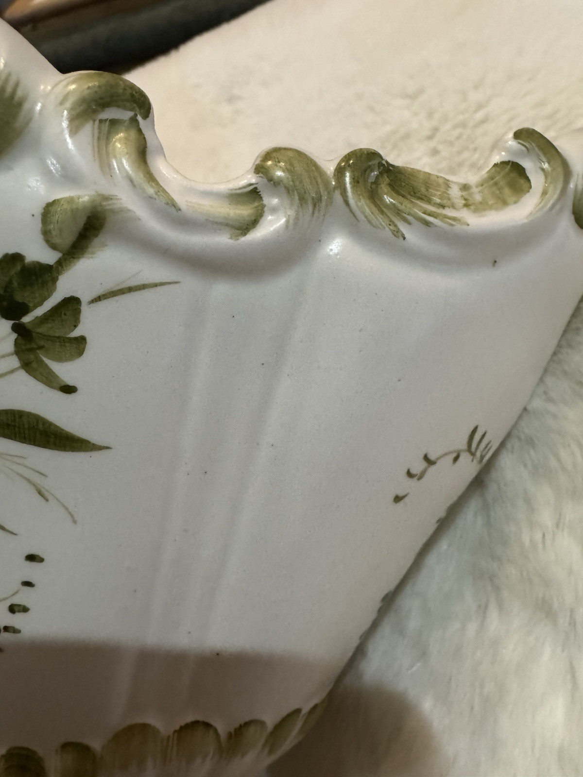 Beautiful Made In Italy Footed Compote Hand Painted Green