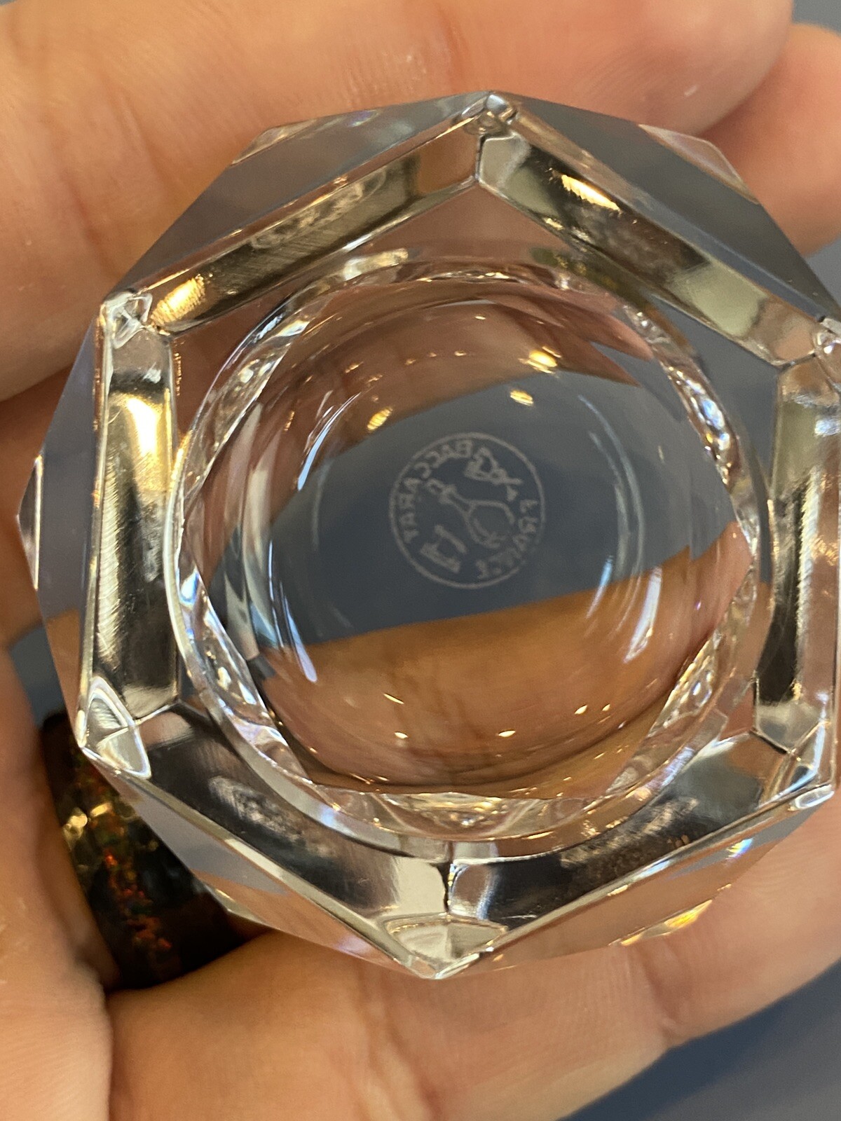 STUNNING VTG BACCARAT Crystal Multifaceted Hexagon Open Salt Cellar SIGNED 2.25″