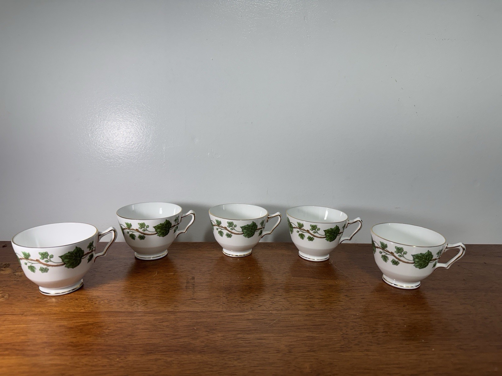 Vintage Crown Staffordshire Fine Bone China England Cup & Plates Green Ivy