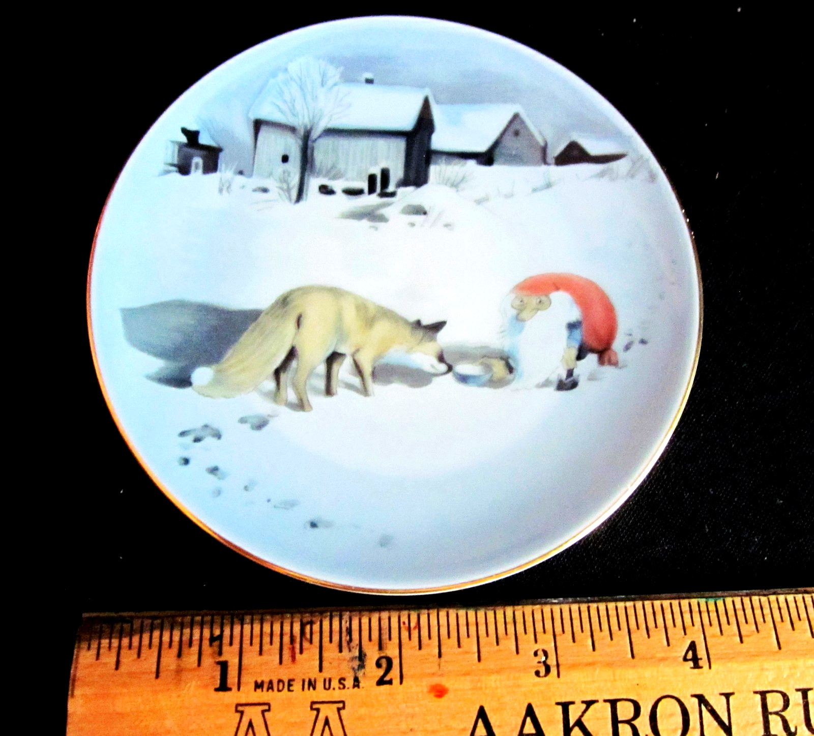 4 Piece Scandinavian Child’s Cup Saucer/Snack Plate + Coaster Tomte/Nisse & Fox
