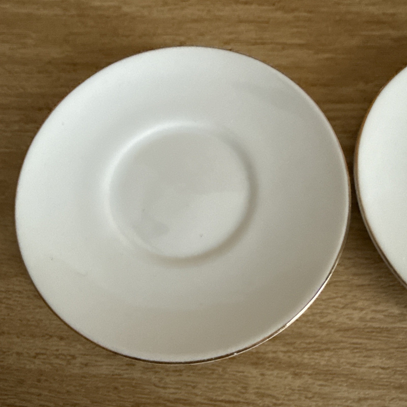 2 Certified International Plain White Round Small Saucers With Gold Trim 4.25”