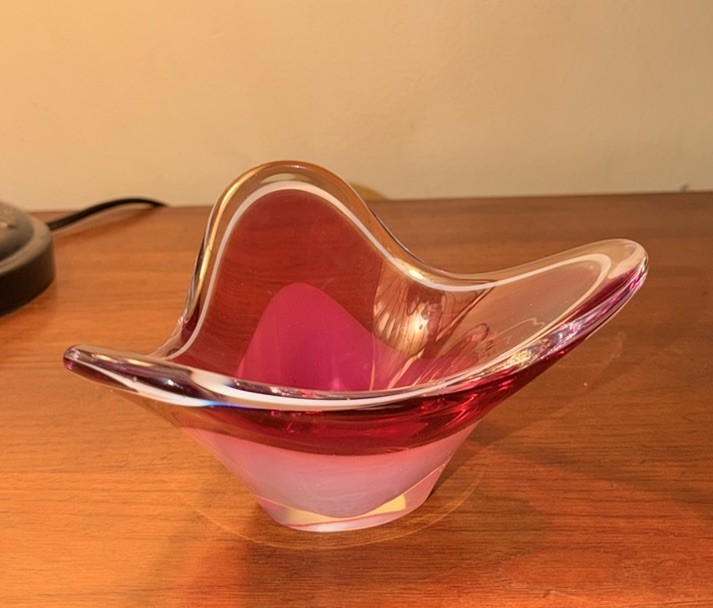 Flygfors Coquille Art Glass Bowl by Paul Kedely Signed 1958 MCM Scandinavian