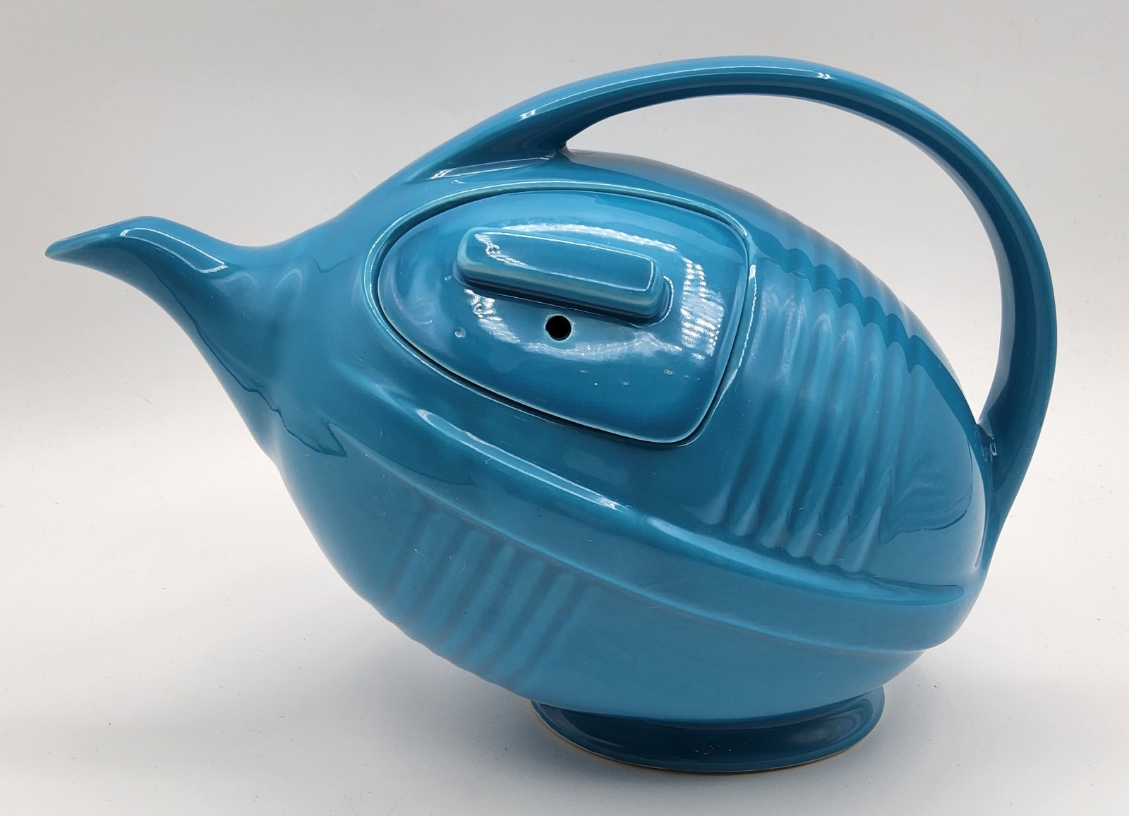 1992 Limited Edition Hall China Peacock Blue MCM Style Football Teapot