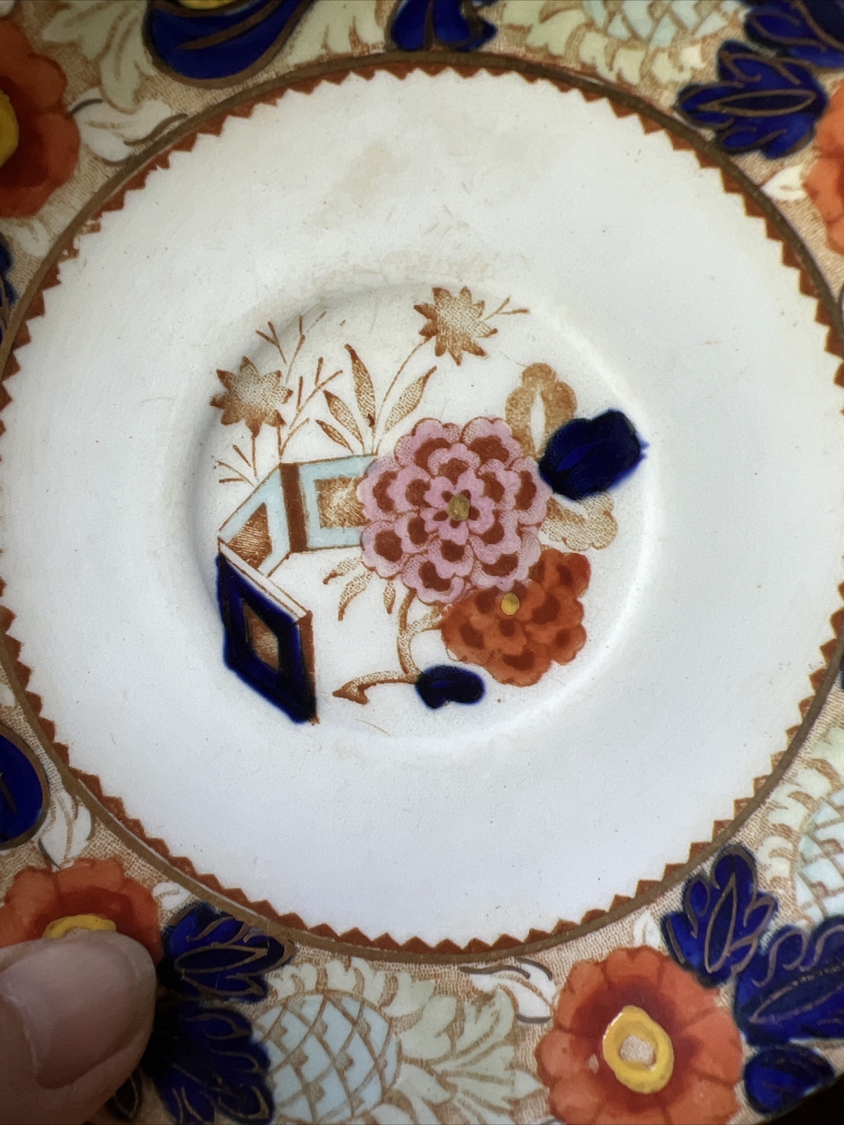 Vintage Wood Sons WINCANTON 3 Saucers Blue Rust gold trim Woods Ware