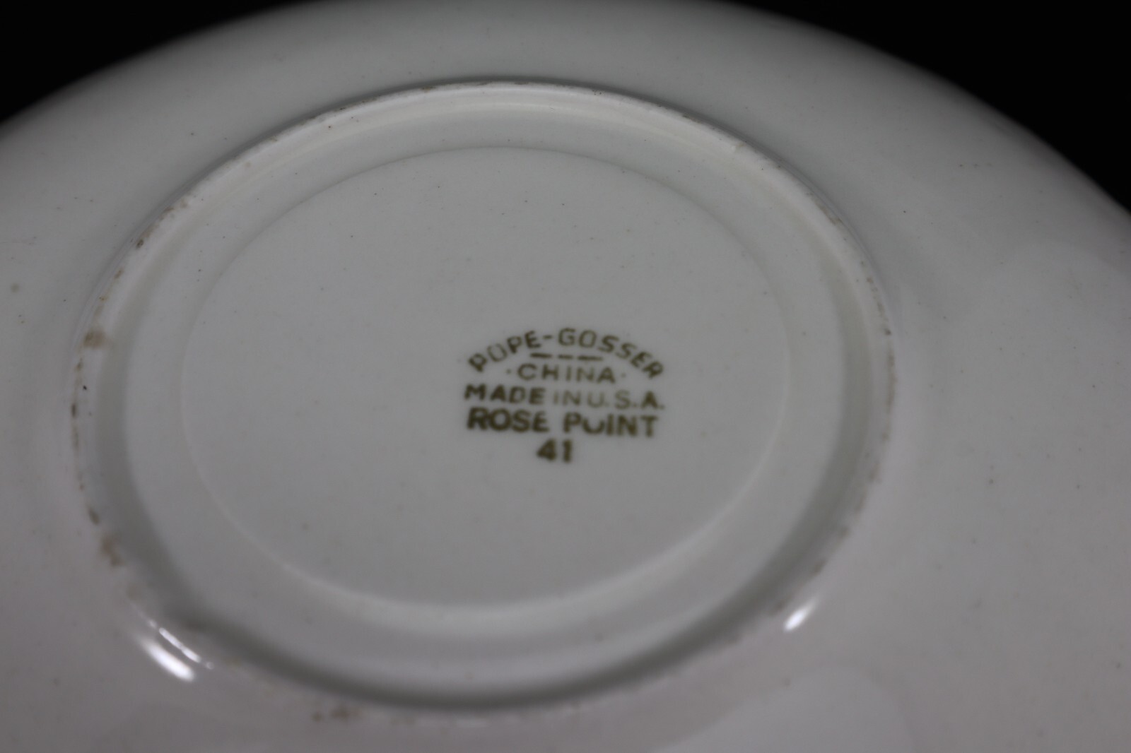 Pope Gosser Rose Point CUP & SAUCER Set of 2 White w Raised Roses Vintage USA s