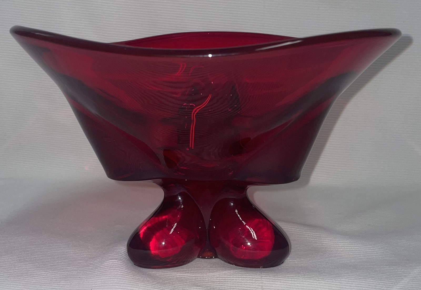 Viking Glass Ruby Red 3 Footed 3 Corner Bowl Original Sticker Attached 5 2/8 In.