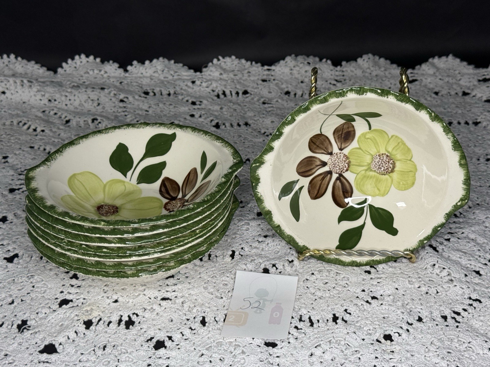Blue Ridge, Set of 8 Floral Ceramic 6.5” Cereal bowls, Greenbriar Pattern