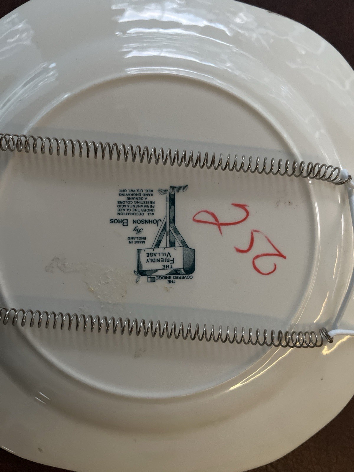 Covered Bridge Friendly Village Plates Square Johnson Bros England 7.5 Pair EUC
