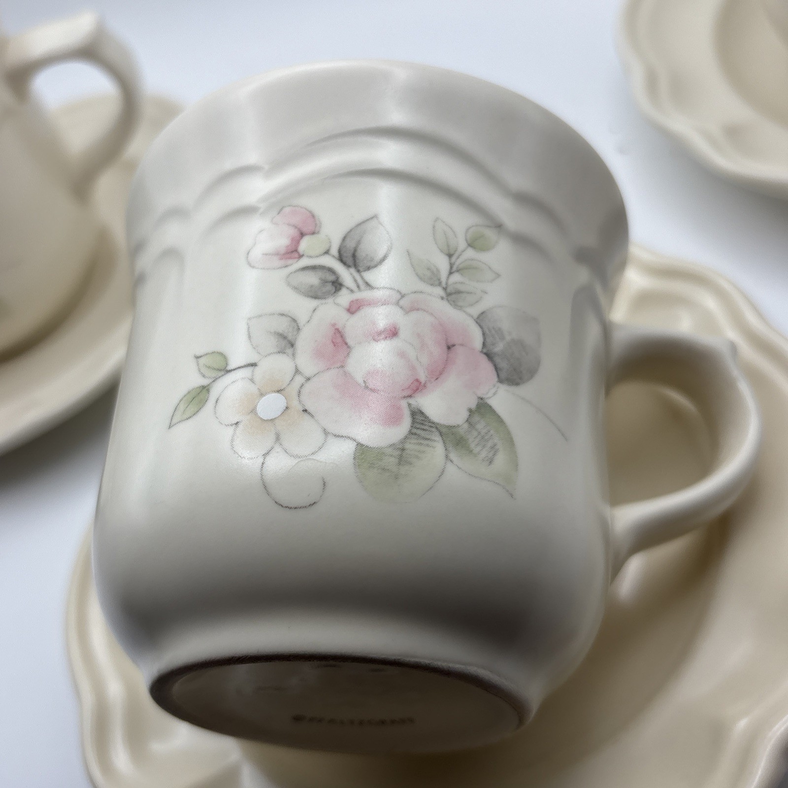 Vtg Pfaltzgraff Tea Rose Set Of 3 Cups & Saucers Replacements Floral Cottagecore
