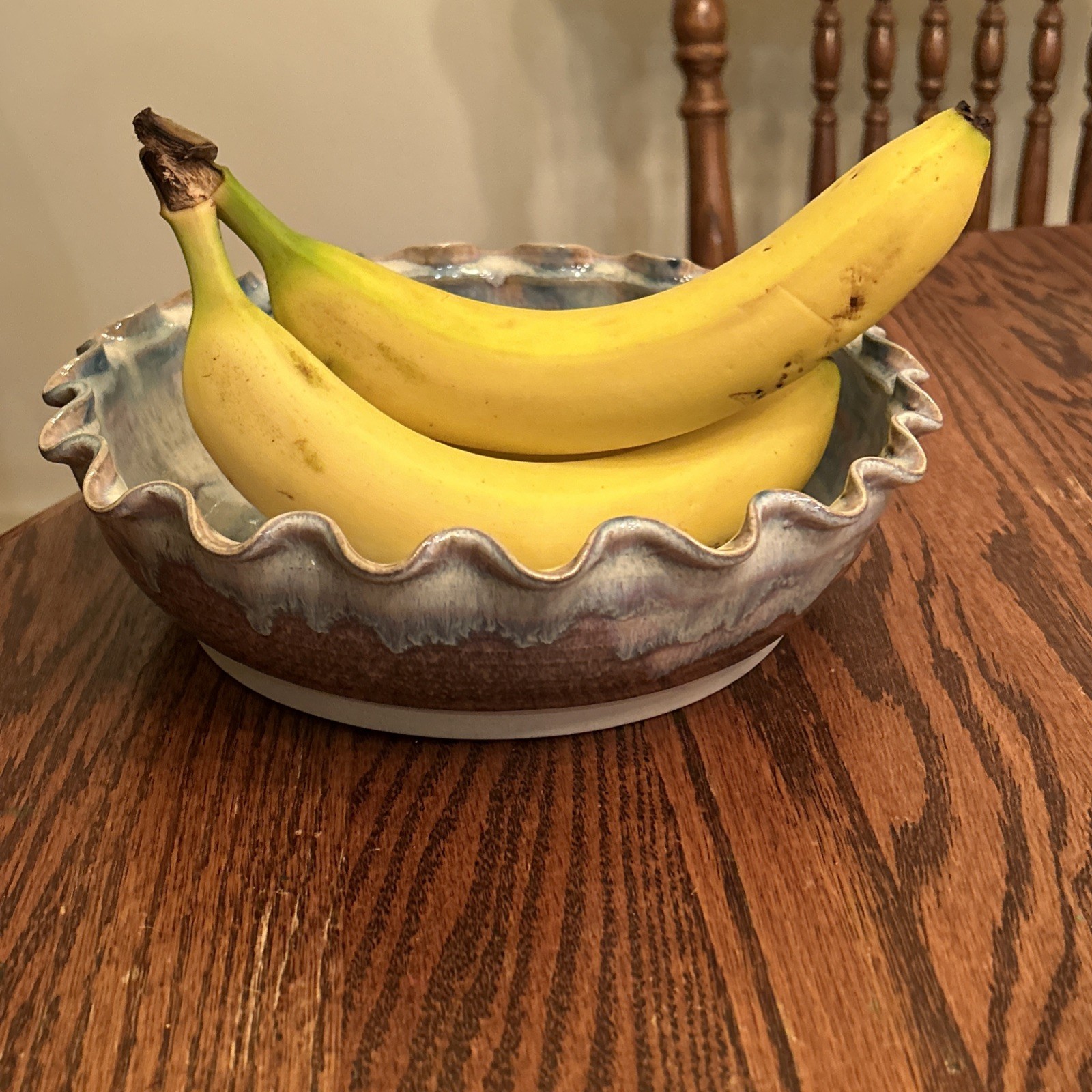Studio Art Pottery Bowl 9.5″ Artist Signed “Hunt 5/88” Handcrafted Ruffle Edge