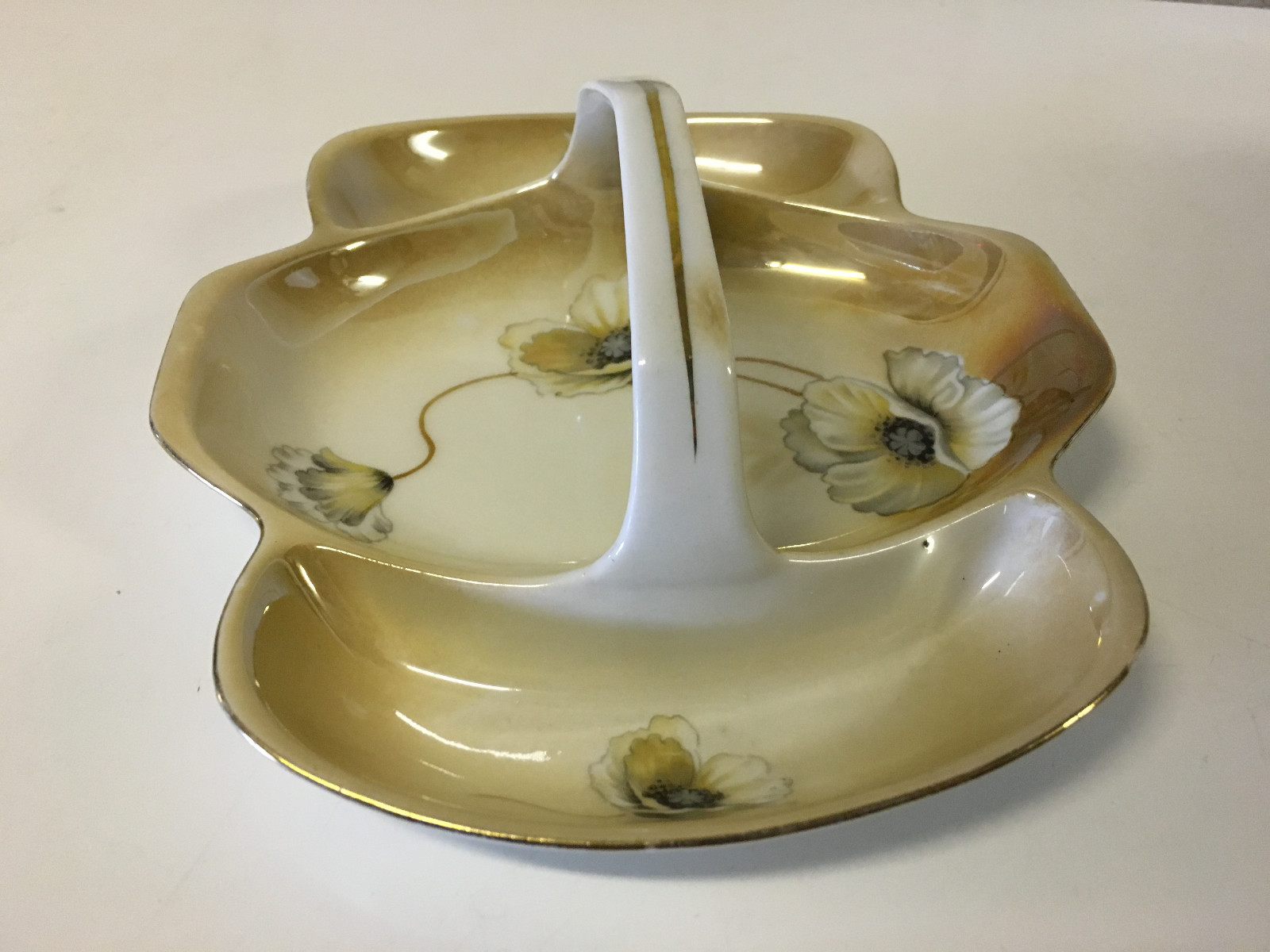 Antique Art Deco Reinhold Schlegelmilch German Porcelain Handled Dish w/ Flowers