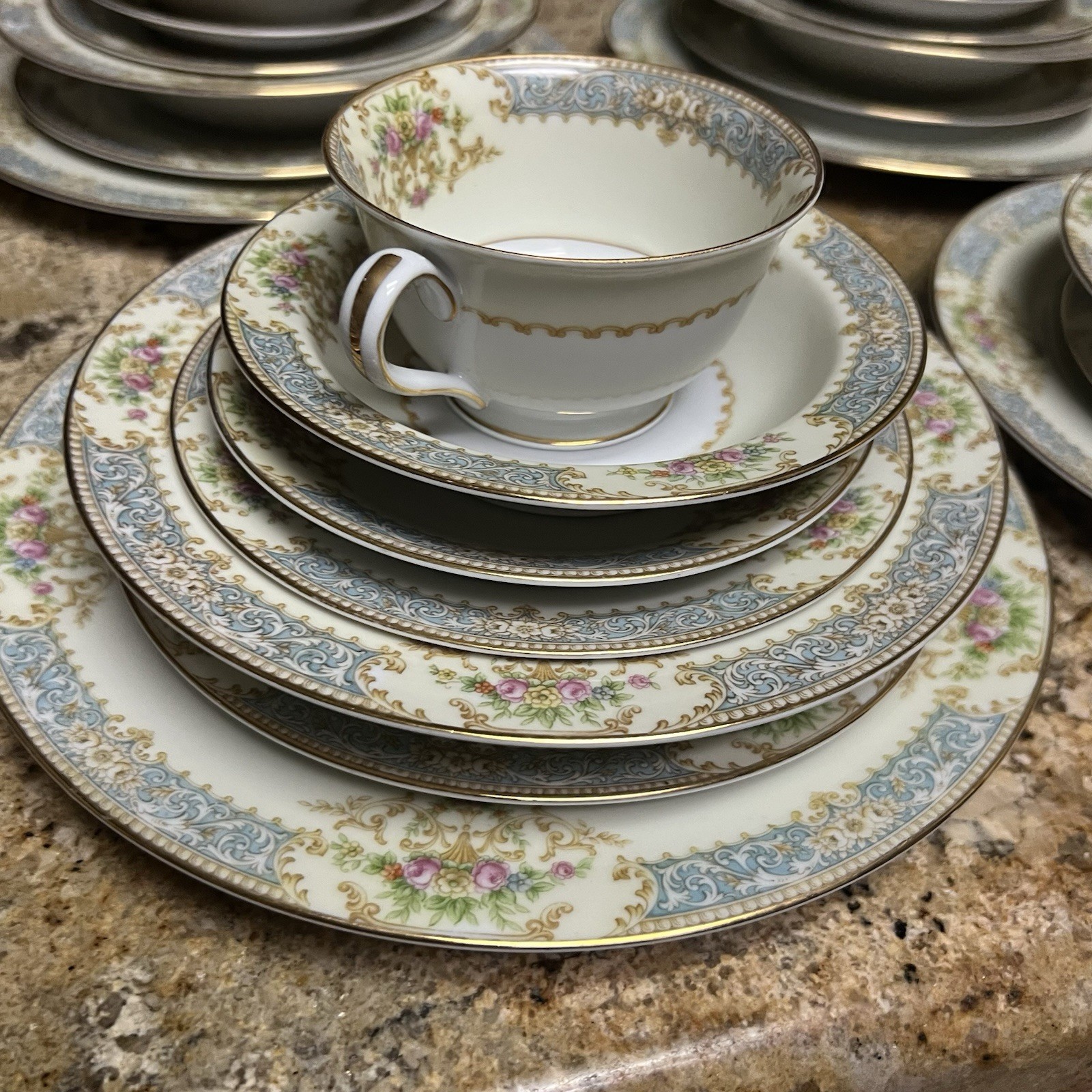 Rose China Noritake Clermont 9 Place Setting Occupied Japan Floral Scroll 84PC