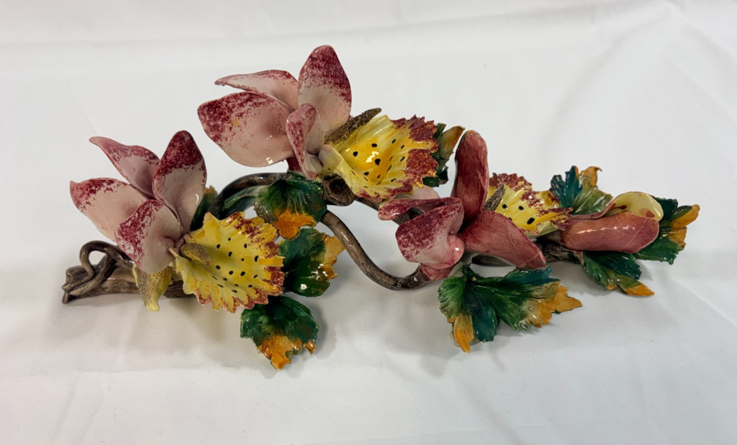 Capodimonte 12 Inch Centerpiece Floral Vine with Soft Pink Orchids Buds Leaves