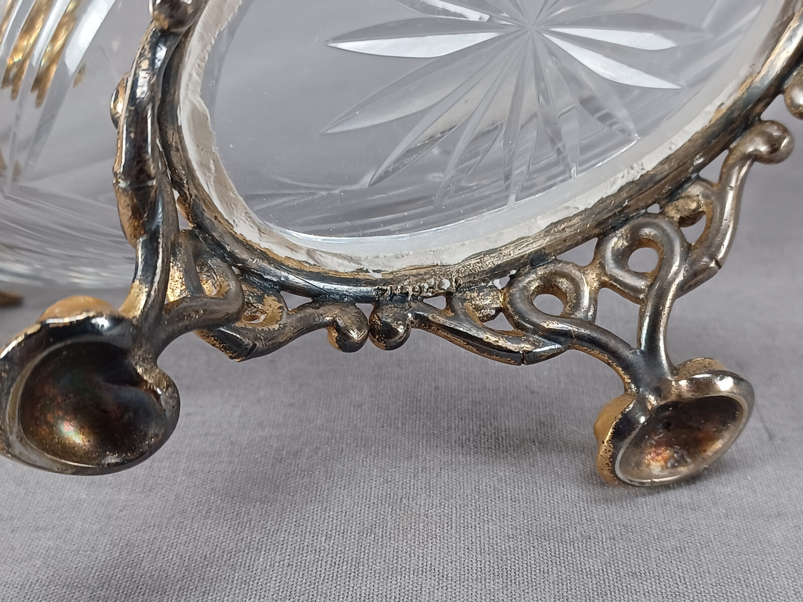 Antique French Cut Glass & Gilt Ormolu Neoclassical Shell Bowl Circa 1820s-1840s