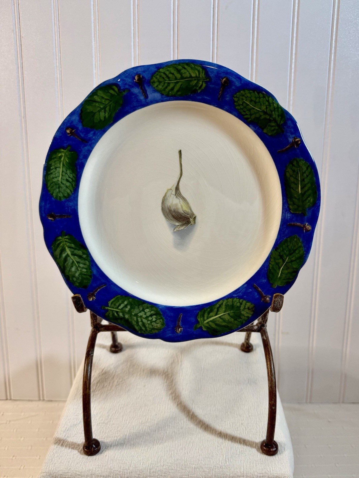 Poivre Et Sel Blue Vint. Set of 4 Salad Plates 8.75″ Faiencerie De Gien France