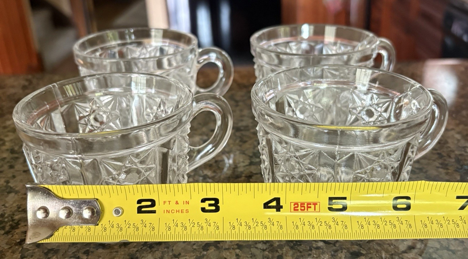 Vintage L.E. Smith Daisy & Button Punch Bowl Glass Cup 1970’s Mug Set Of 4