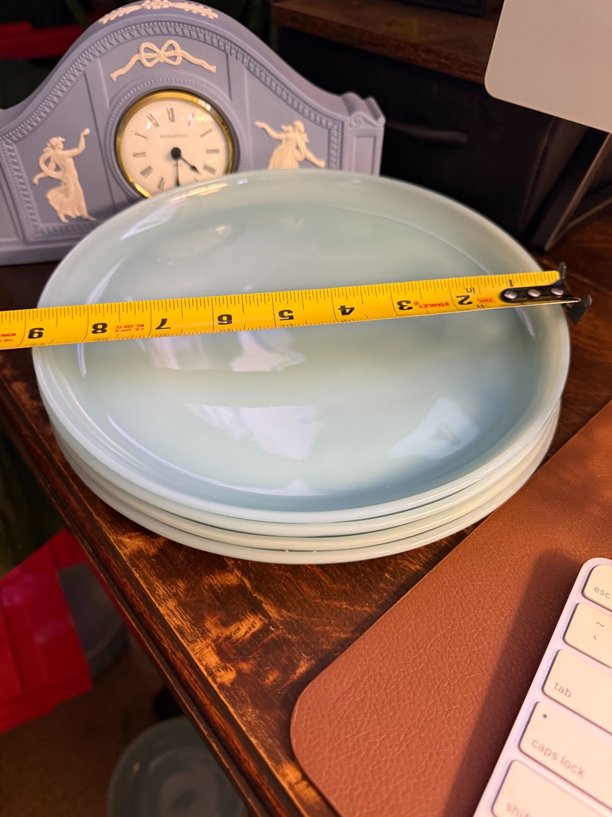 Vintage Fire King Turquoise Blue Heat Proof Anchor Glass (4) 9″ Luncheon Plates