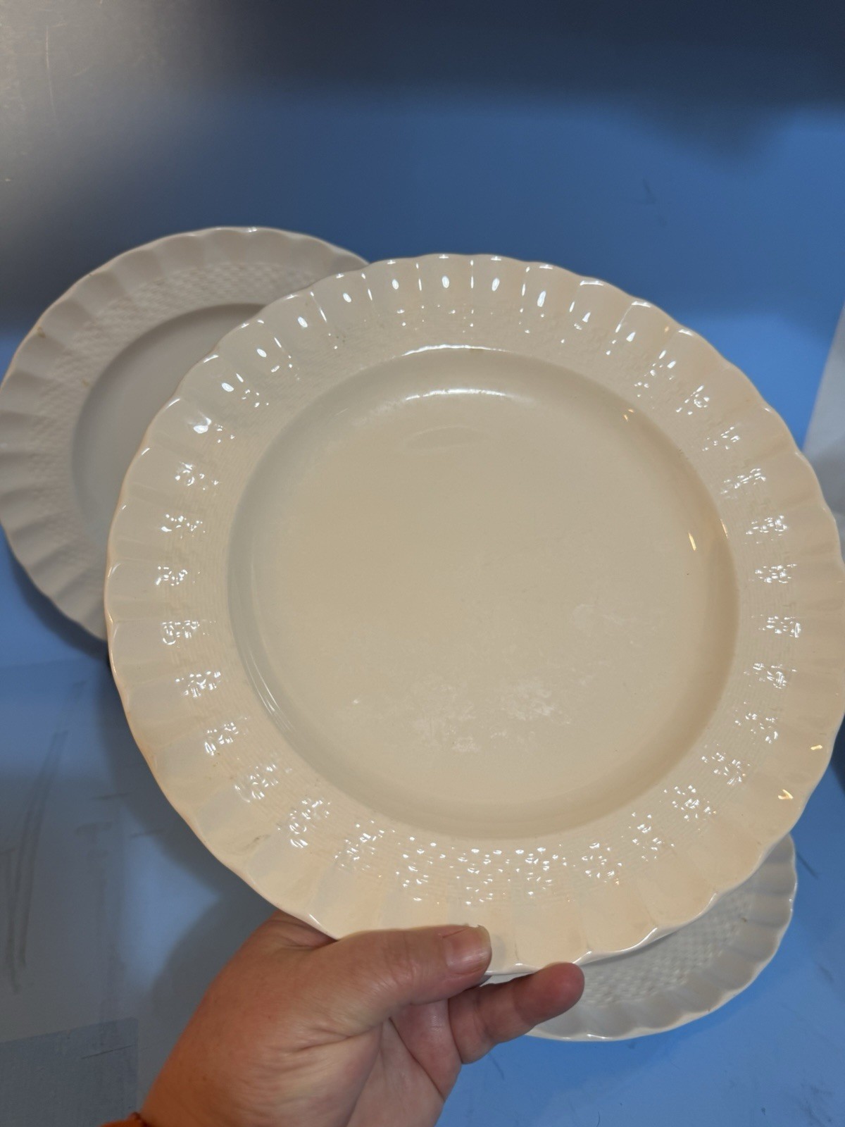Lot 6 Spode 10.25” Dinner Plate Chelsea Wicker Scalloped England READ Cottage