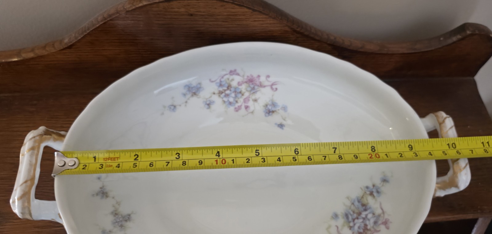 Theodore Haviland Oval Covered Vegetable-Pink Roses/Blue Scrolls -Schleiger