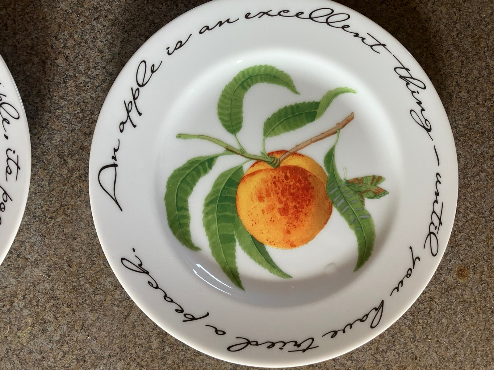 Williams Sonoma Orchard Suite Salad Plates Set of 3 Plum Peach Apple NEW COND