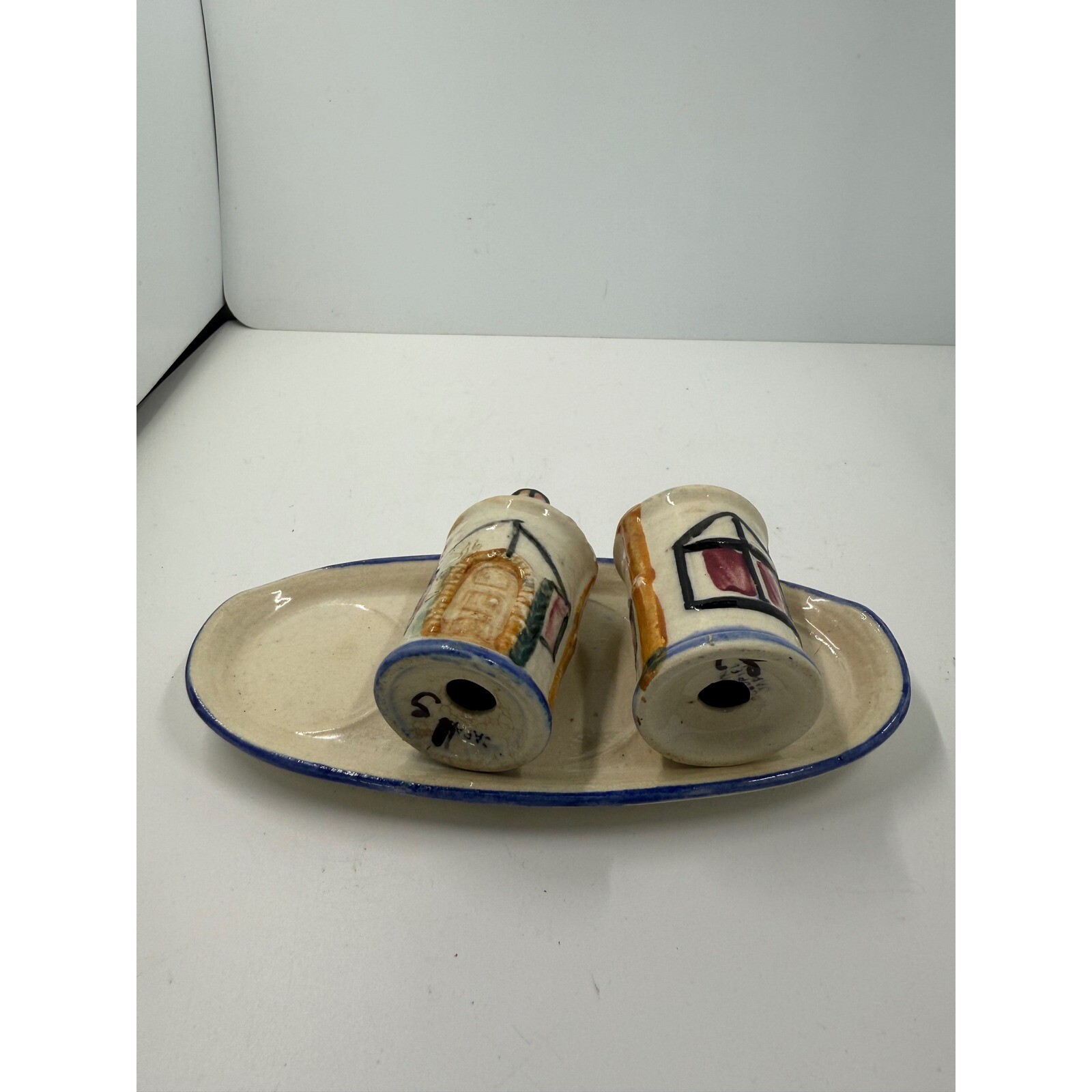 Vintage House Salt and Pepper Shakers with Tray Ceramic Made in occupied Japan