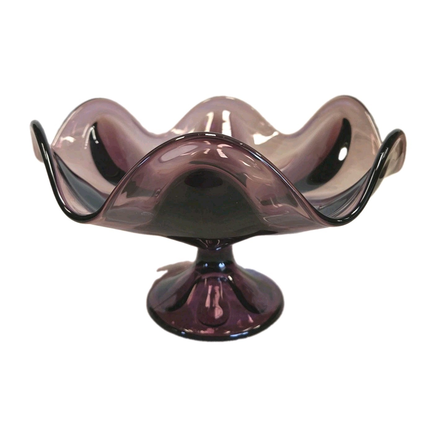 Vintage MCM Viking Epic 6 Petal Amethyst Purple Glass Compote Pedestal Bowl HTF!