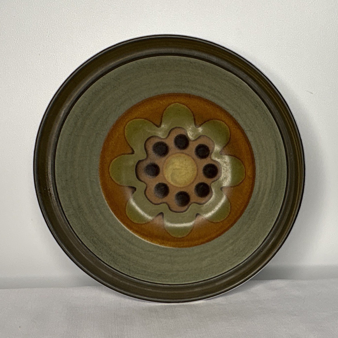 Electra Melody Salad Plate 9 in Stoneware Green Brown Beige Black Floral