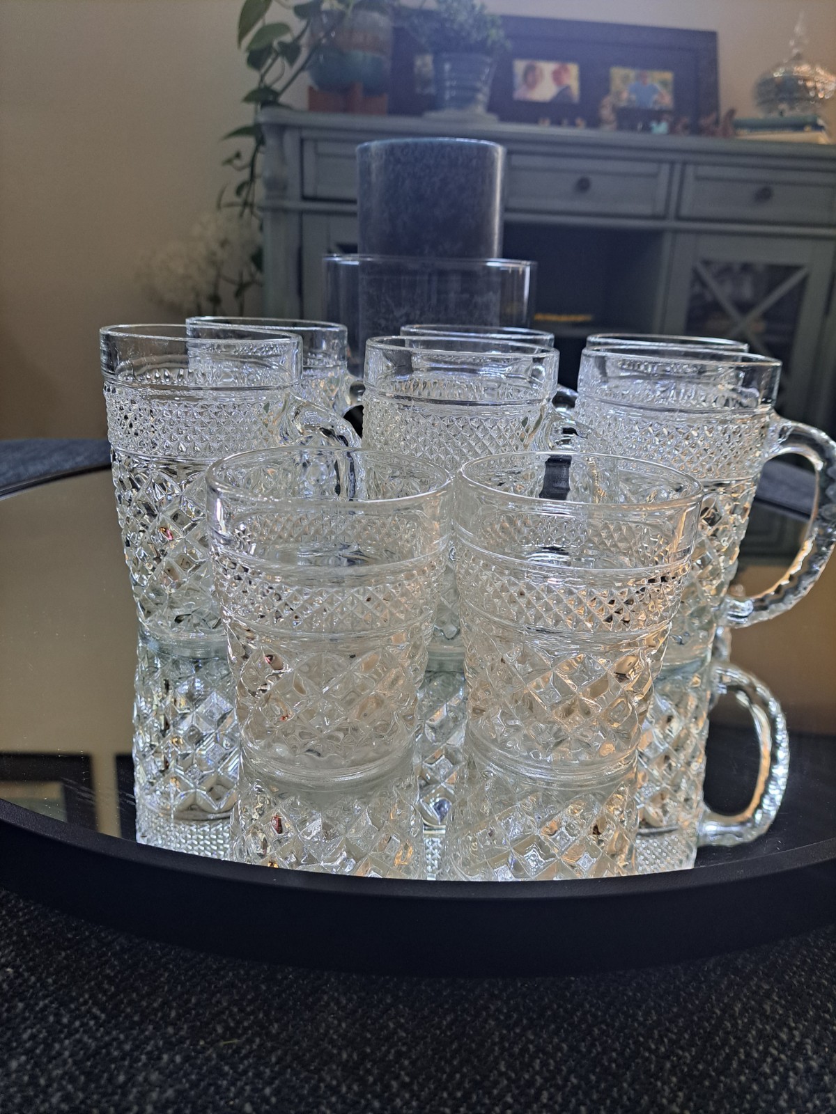 VTG Anchor Hocking Wexford Diamond Cut 5.4″ Mugs (6) & 3.75″ Glasses (2)
