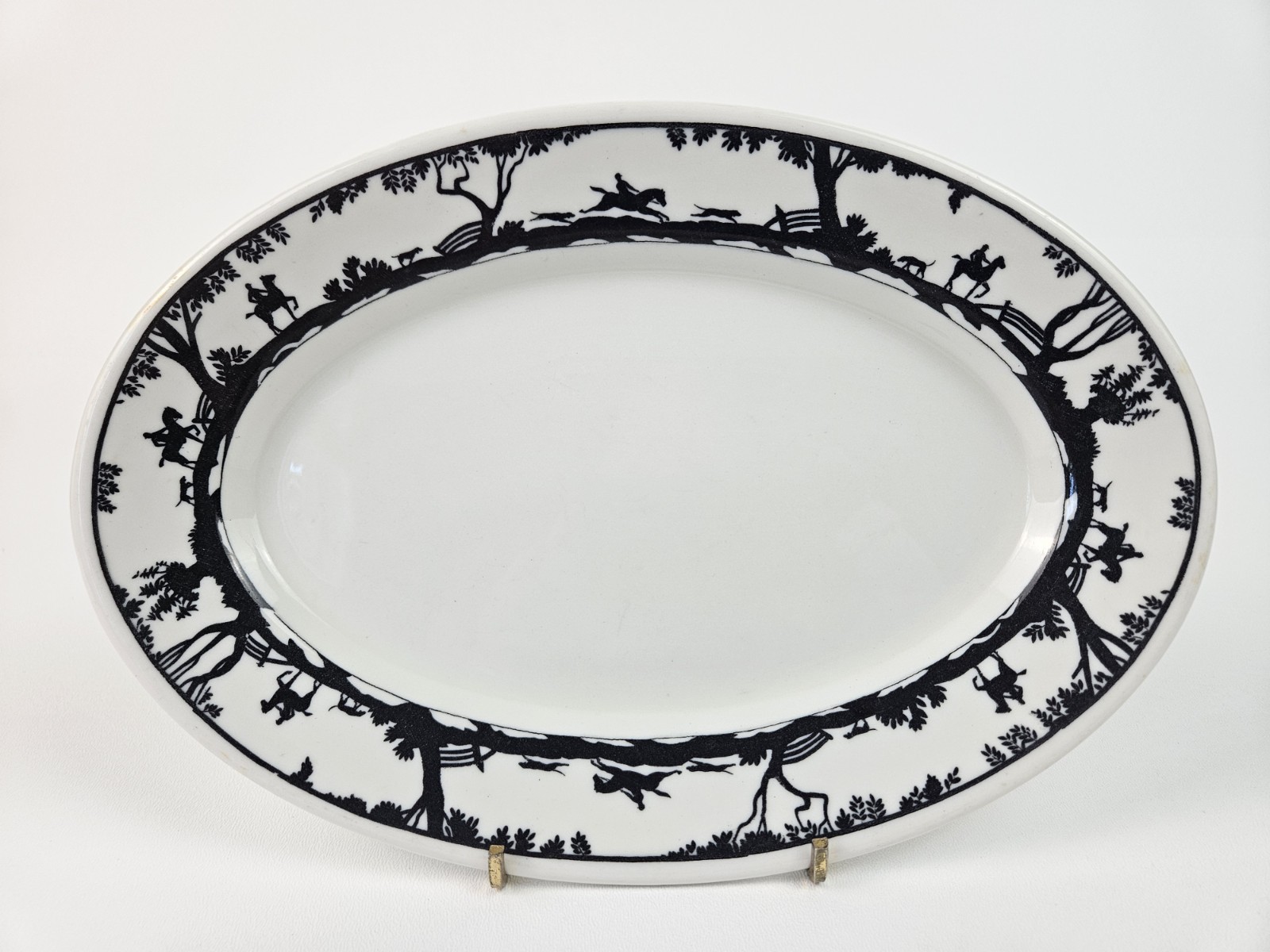 Vtg 10.75×7.25 Oval Warwick Ironstone Serving Platter Silhouette Hunt Scene 1950