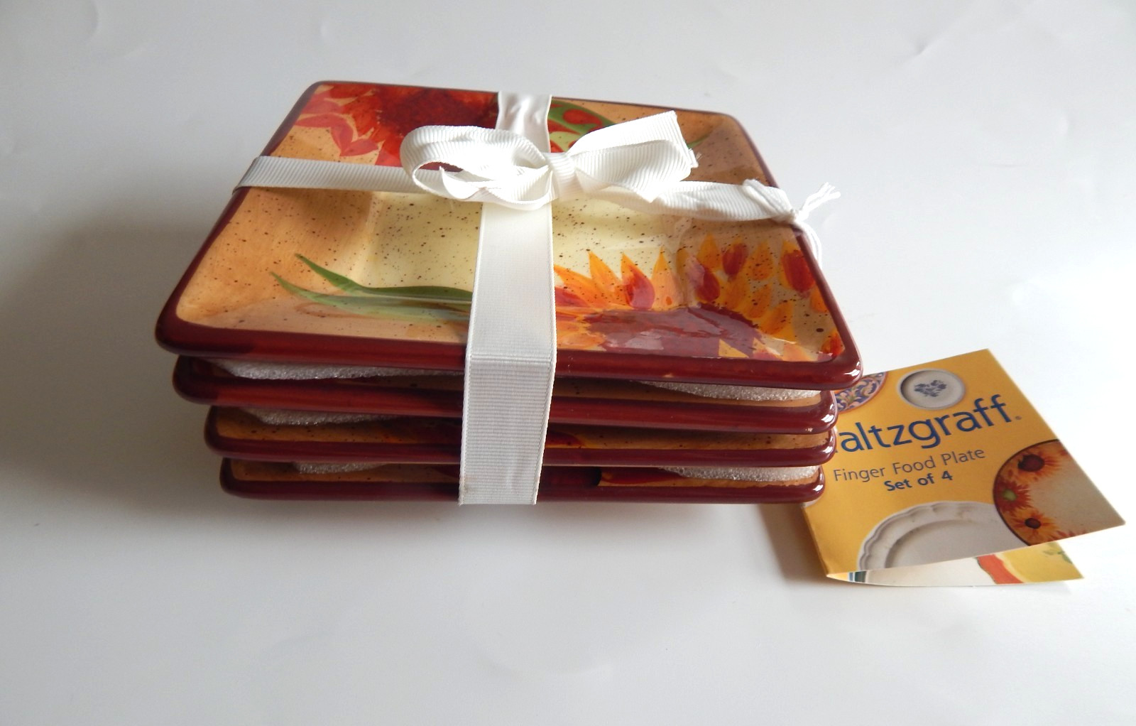 PFALTZGRAFF EVENING SUN 5 1/4″ SQUARE FINGER FOOD PLATES SET OF 4 NEW W/TAG