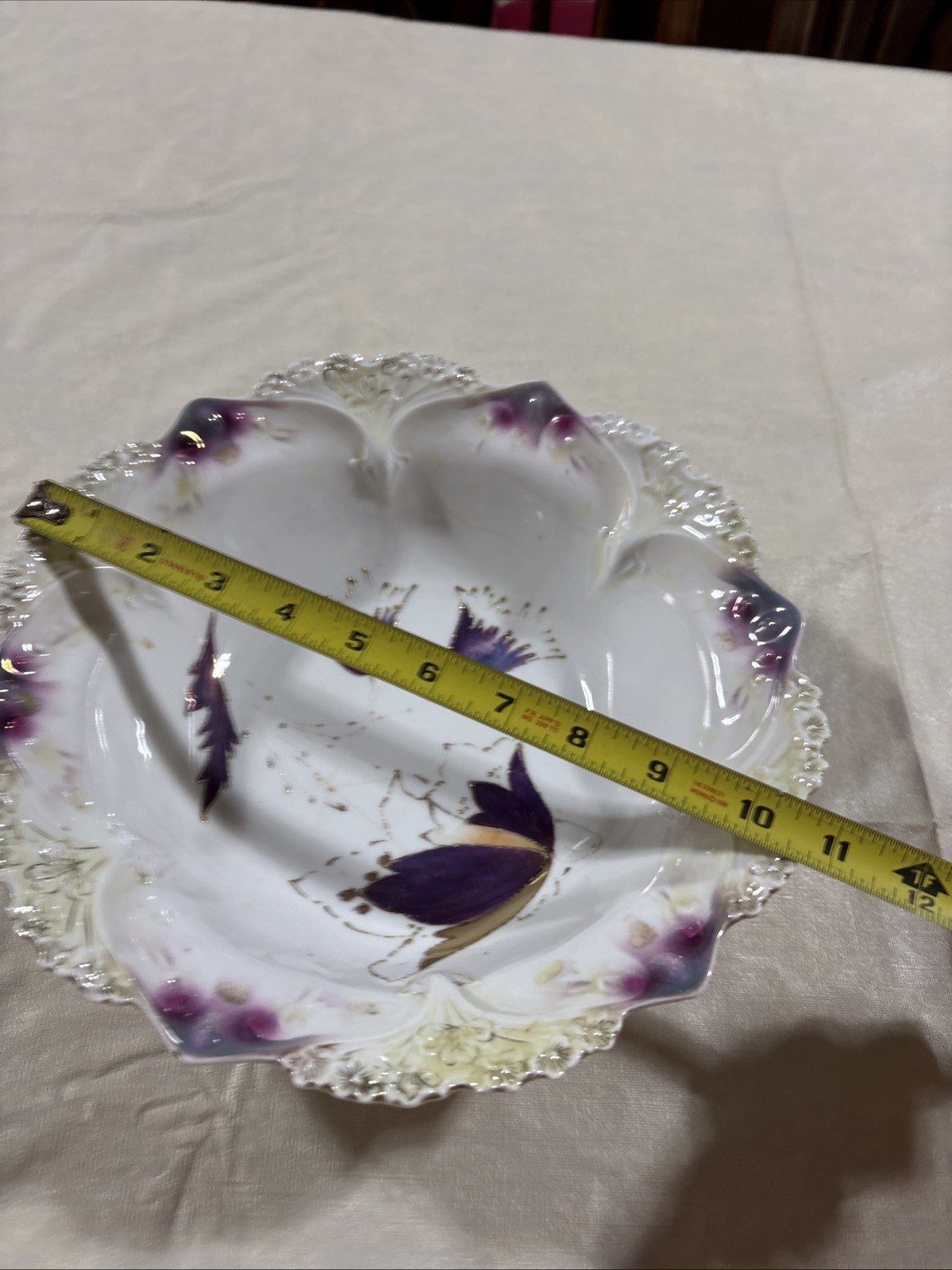Vintage RS Prussia Porcelain Serving Bowl 10″ Beautiful Purple Floral Design. DD