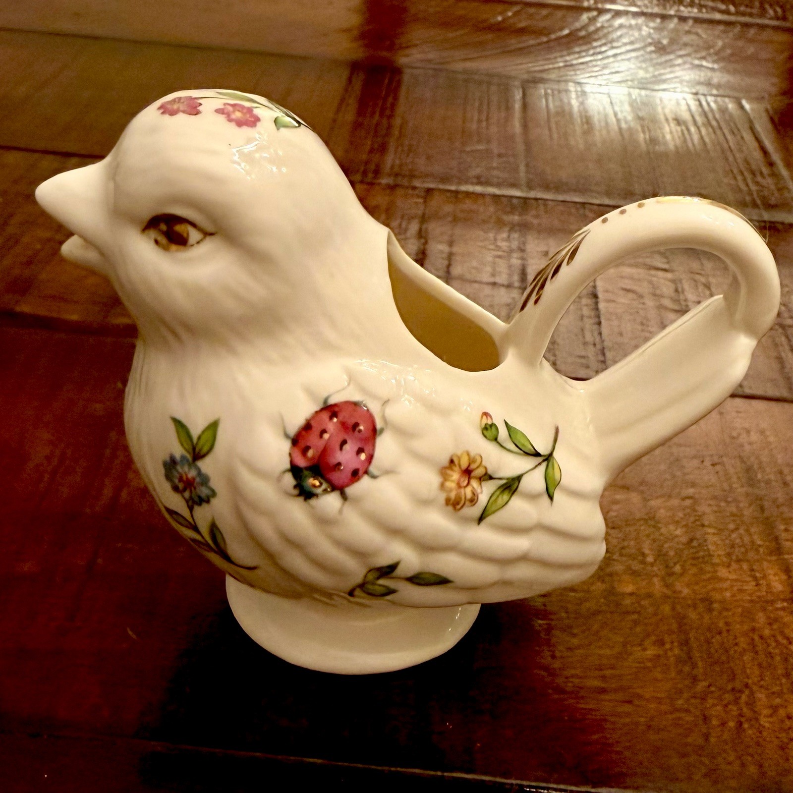2006 Peppertree Tabletops Bird Shaped Creamer Gold Accents Bees Flowers