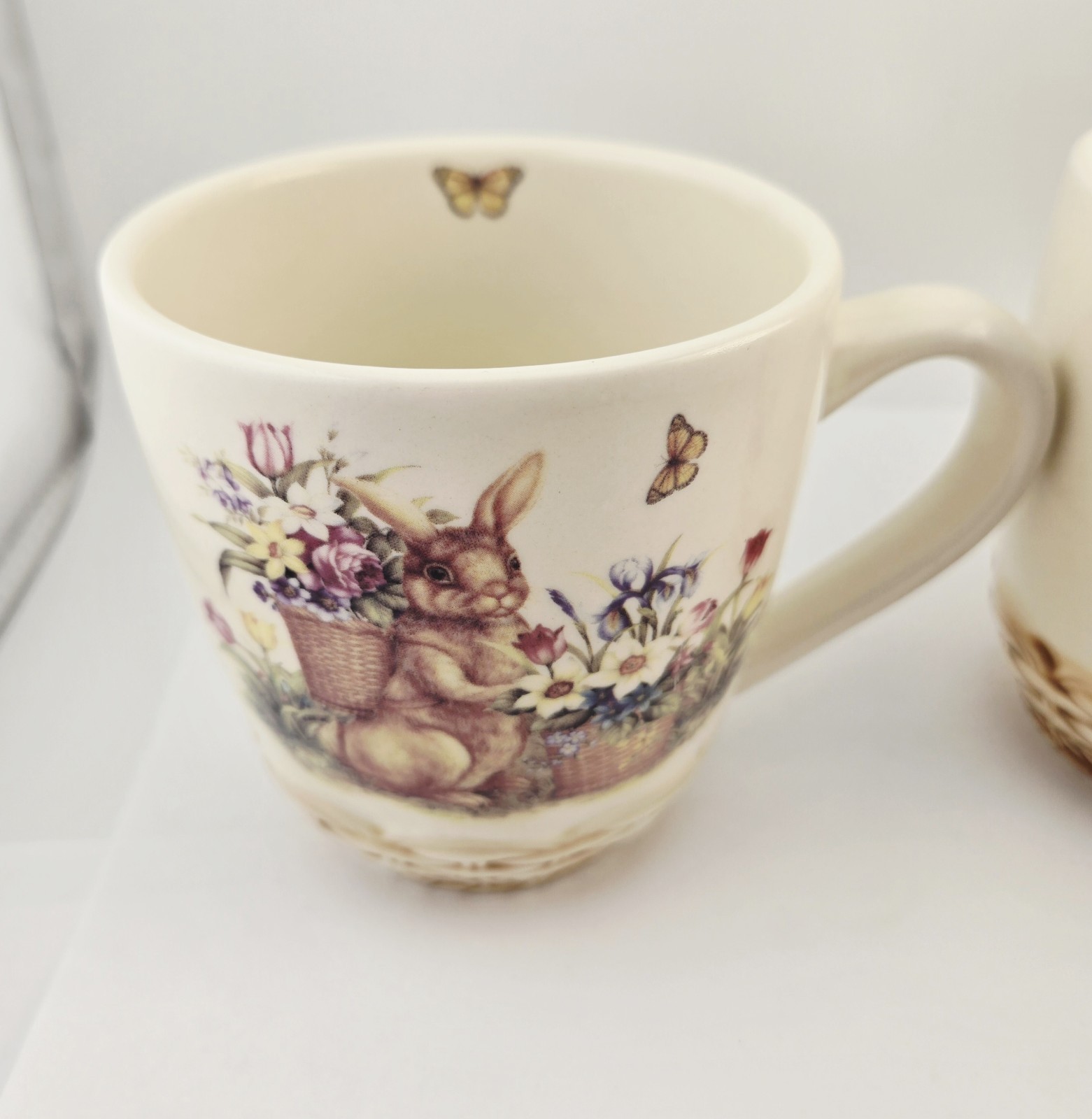Lot of (2) Cracker Barrel Easter Treasures Bunny Floral Coffee Mugs Cups