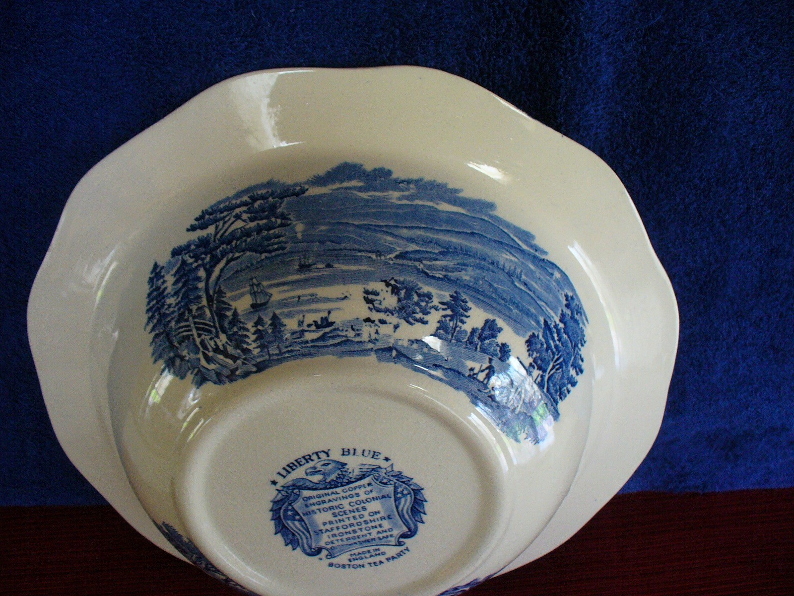 LIBERTY BLUE Staffordshire Covered Vegetable Bowl “Boston Tea Party”