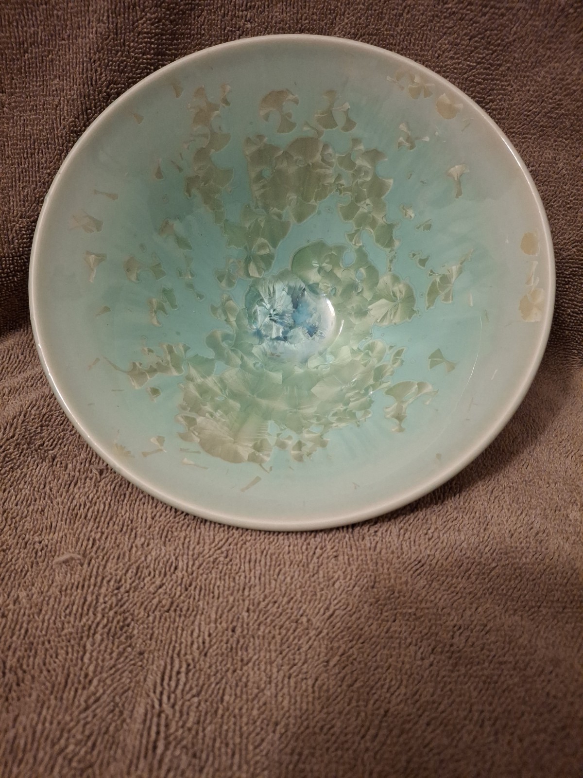 Vintage Blue-Green Crystalline Glaze Studio Pottery Bowl Dish Signed 7″