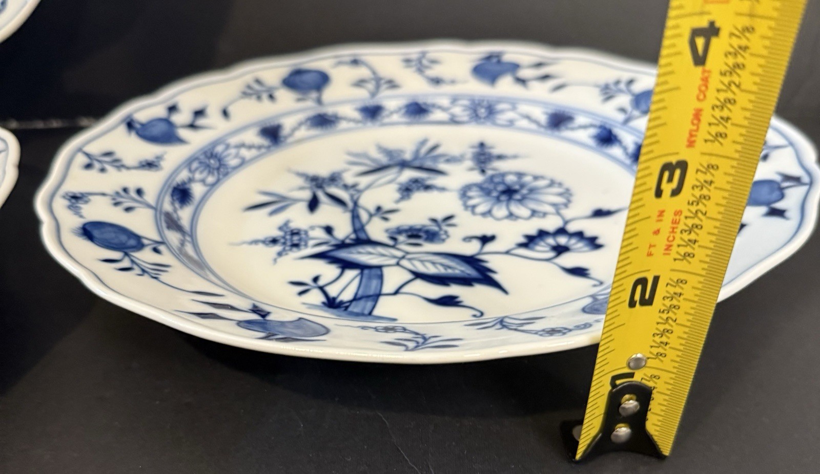 Antique Meissen Blue Onion Dinner Plates Set Blue White Rimmed Sword Backstamp