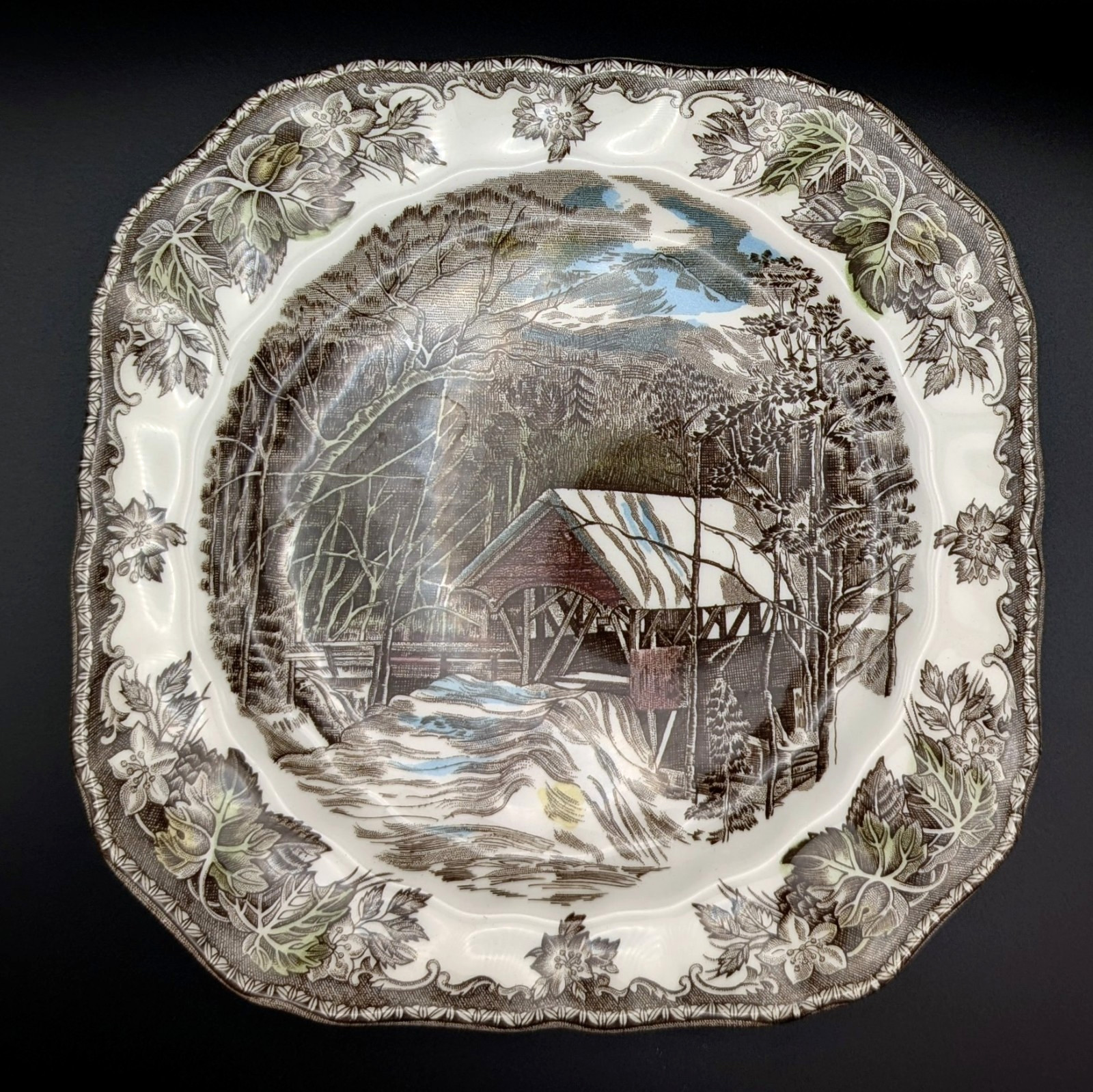 Johnson Brothers Friendly Village Covered Bridge Square Salad Plates 7 1/2″ 8 Pc