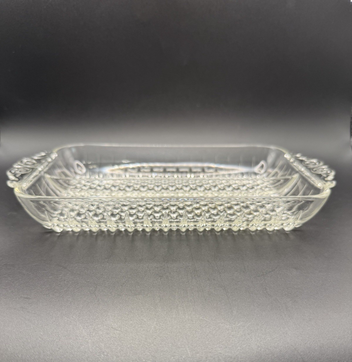 Vintage Anchor Hocking Hobnail Divided 2-Part Relish Dish Serving Tray 10″ NICE!
