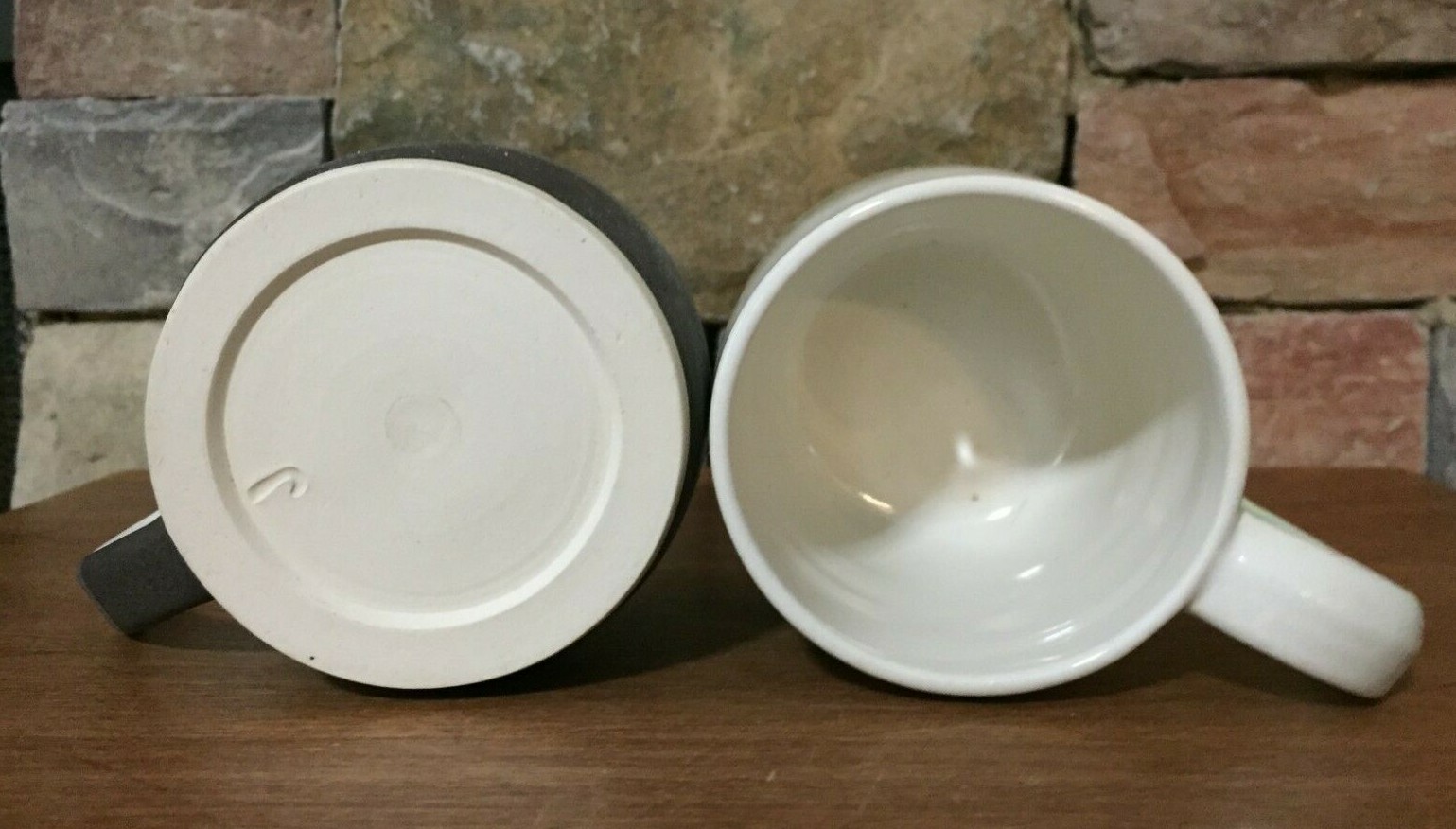 Art Pottery~3¼” Mugs~Glazed~Marked J~Pair