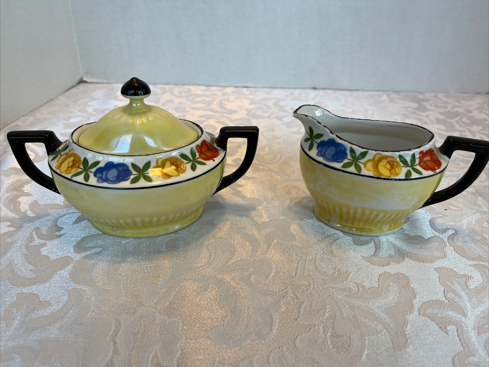 Vintage Schumann Sugar Bowl with Lid And Creamer Marked 16 Germany See Picture