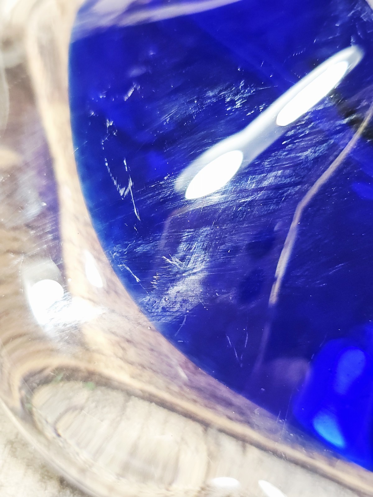 VTG Scandinavian Cobalt & Clear Candy Dish, 2″ Tall X 6″ Diameter