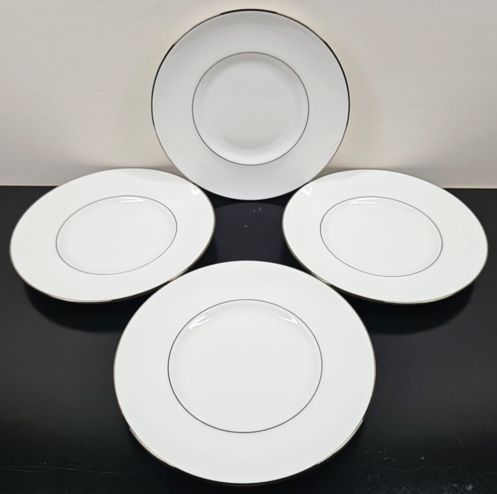 4 Lenox Continental Dining Platinum Salad Plate Set Elegant White Table Dish Lot