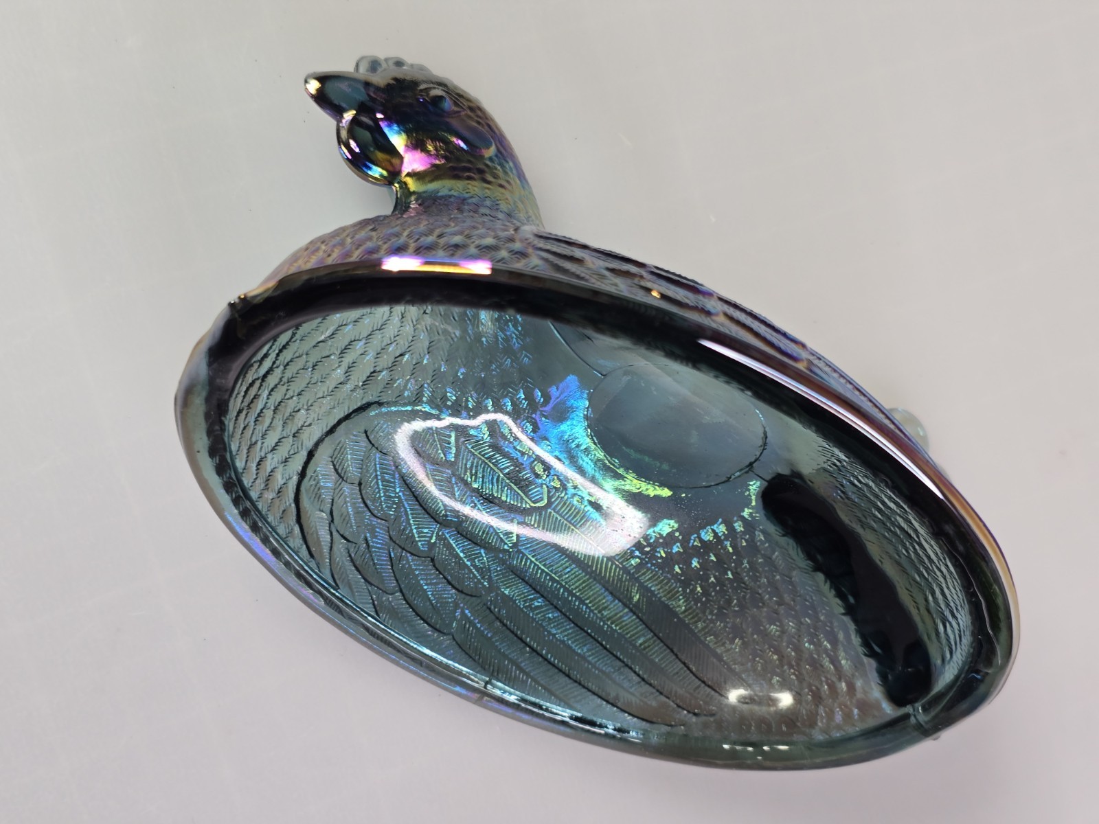 VTG Indiana Glass Iridescent Carnival Blue Hen On Nest Covered Candy Dish 7″ !!!
