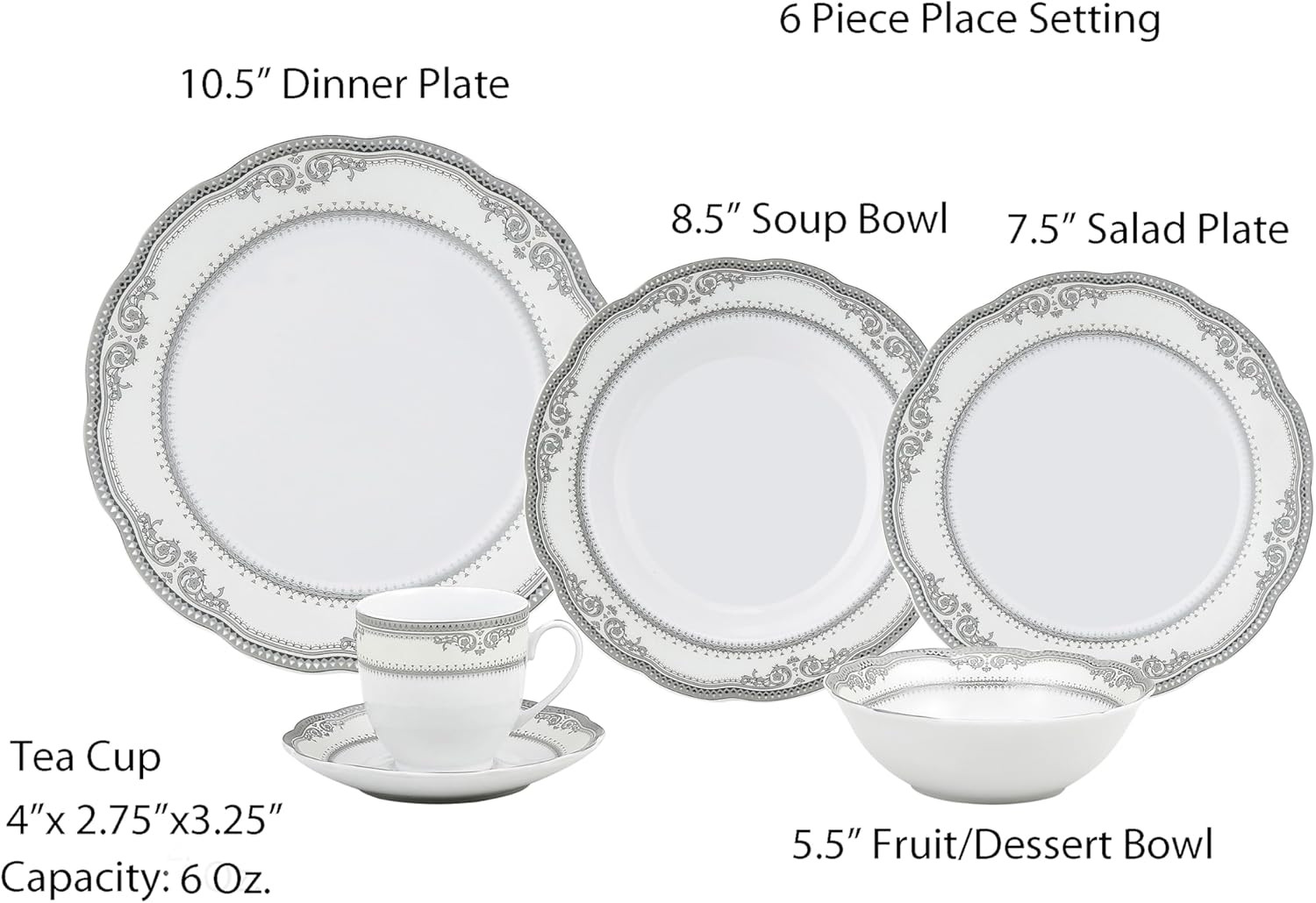 Elegant 24-Piece Victoria Wavy Edge Porcelain Dinnerware Set in White
