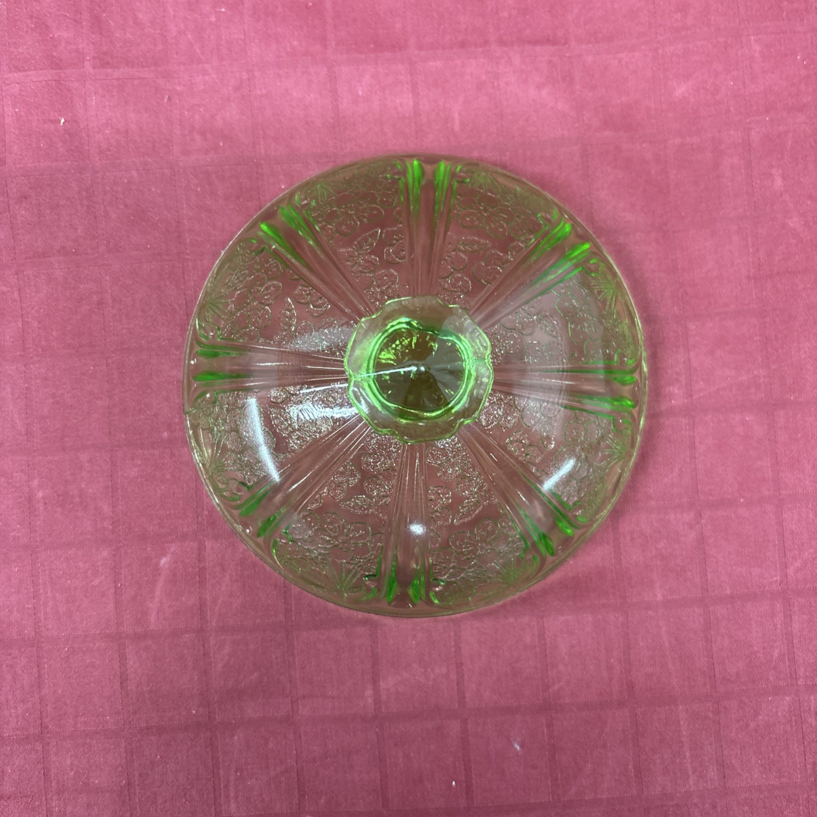 Jeannette Uranium Green Cherry Blossom Butter Dish Depression Glass Vintage